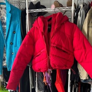 Red Puffer Jacket Alo cropped